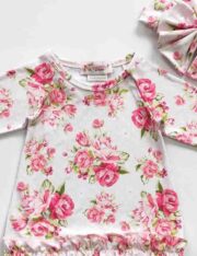 Bouquet Rose Baby Gown with Headband - Image 3