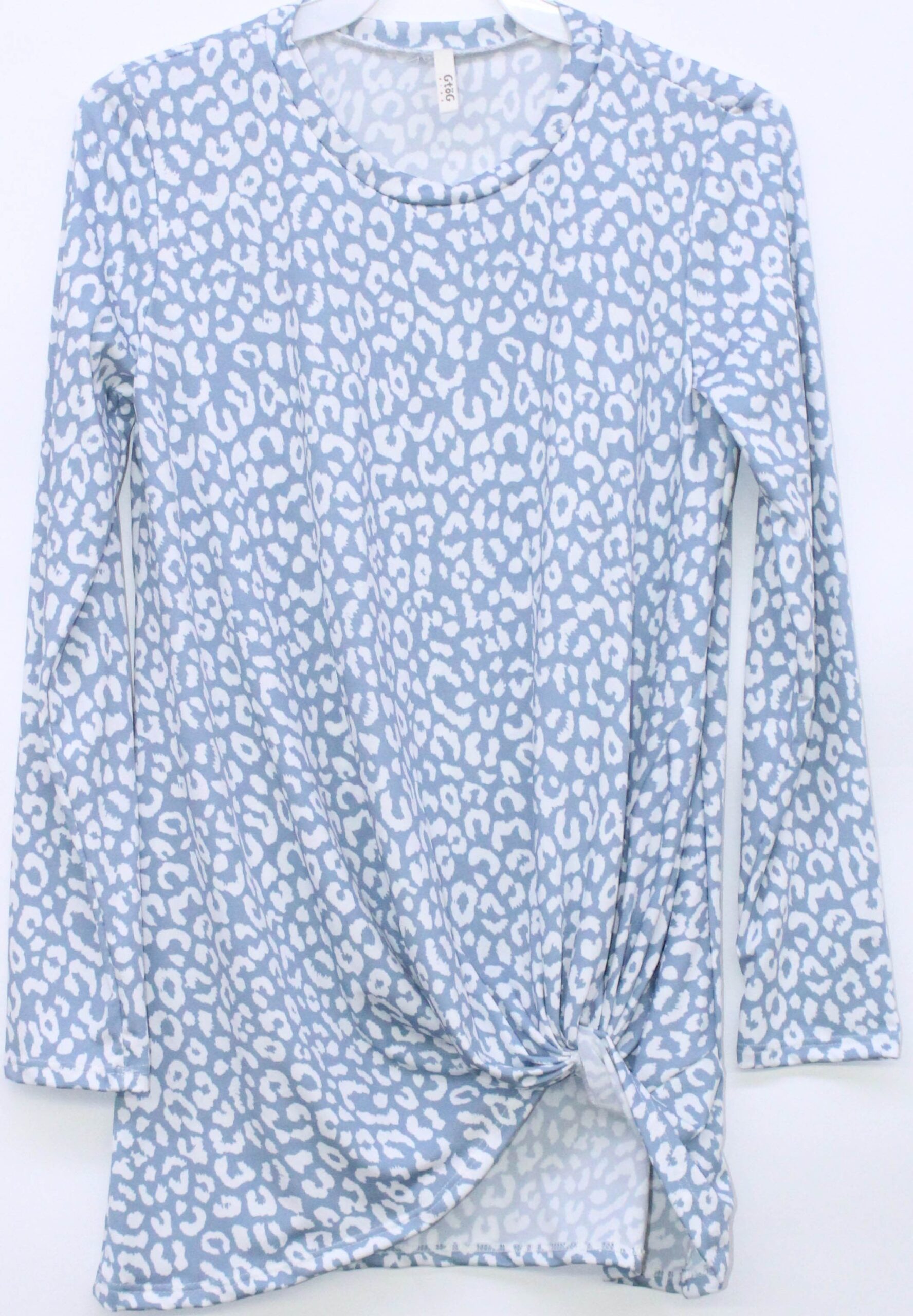 6b659bde2c33998e4b13a5890d659625.jpeg Girls Blue Leopard Print Knotted Tunic Top T2486-K9 - Image 1